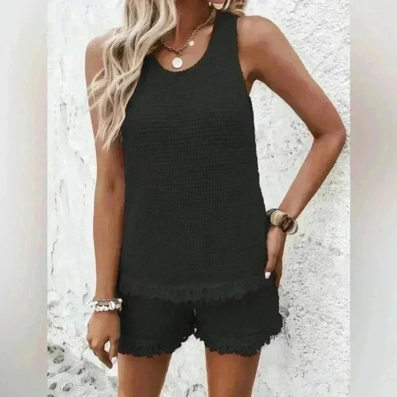SHEIN Pants - SHEIN Set Lune Tank Top And Fringe Trim Shorts Color Black Size Large